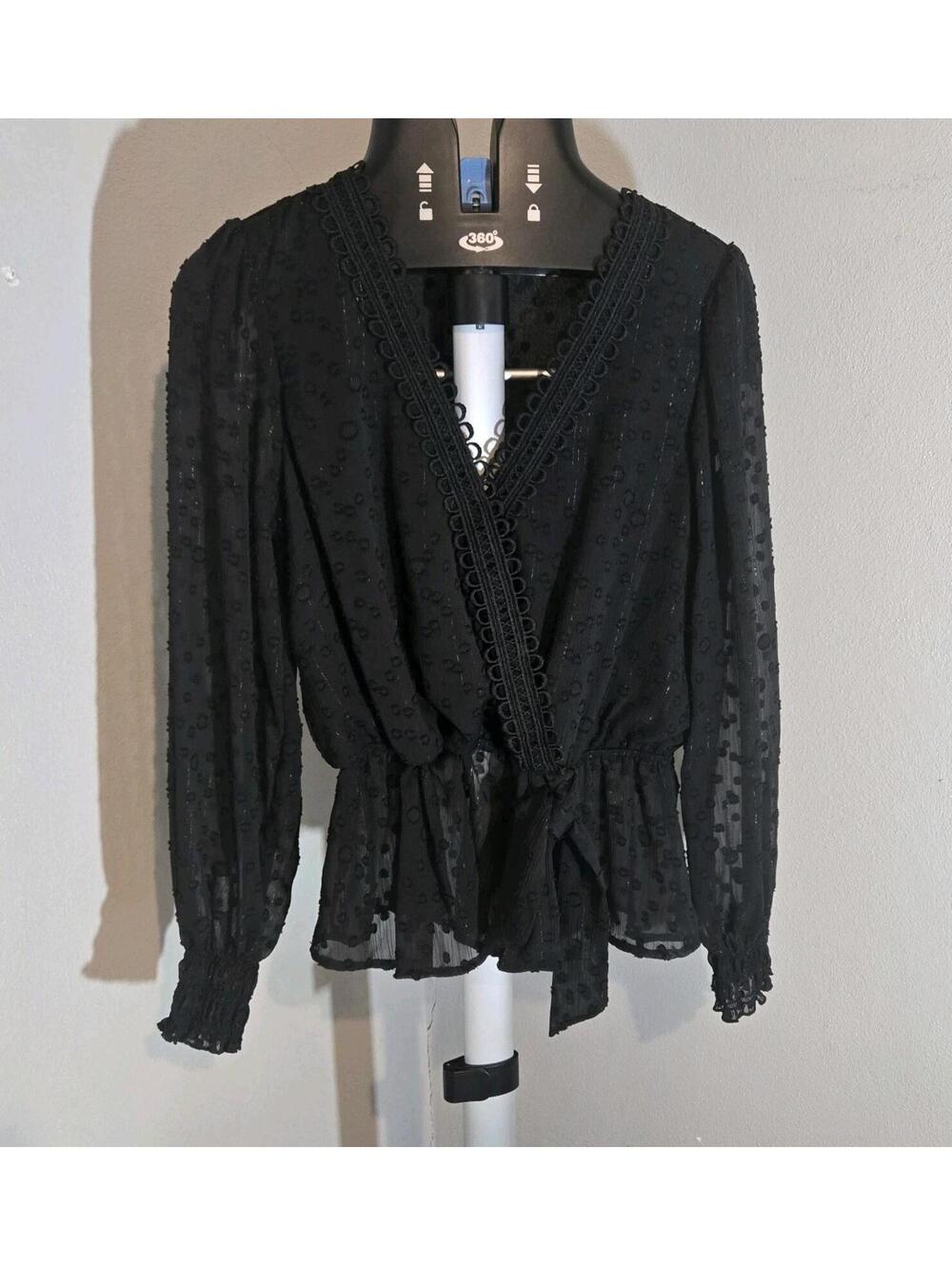 Blu Pepper Goth Black Dot Ruffled Blouse, Size M